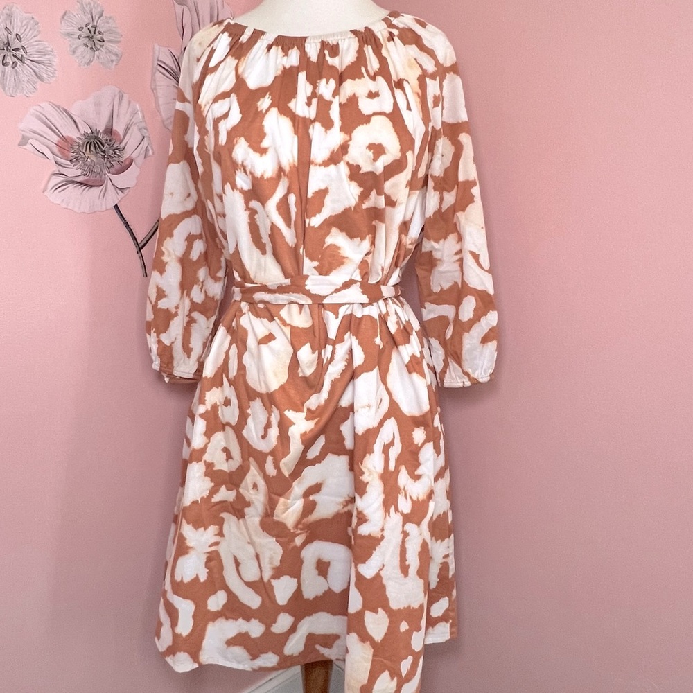 EUC Large Long Sleeve Elizabeth and James Dress Orange & White Cream Leopard 035